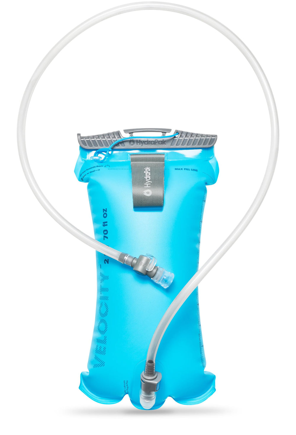 HydraPak Velocity 2L reservoir: compact hydration for slim-vest comfort.