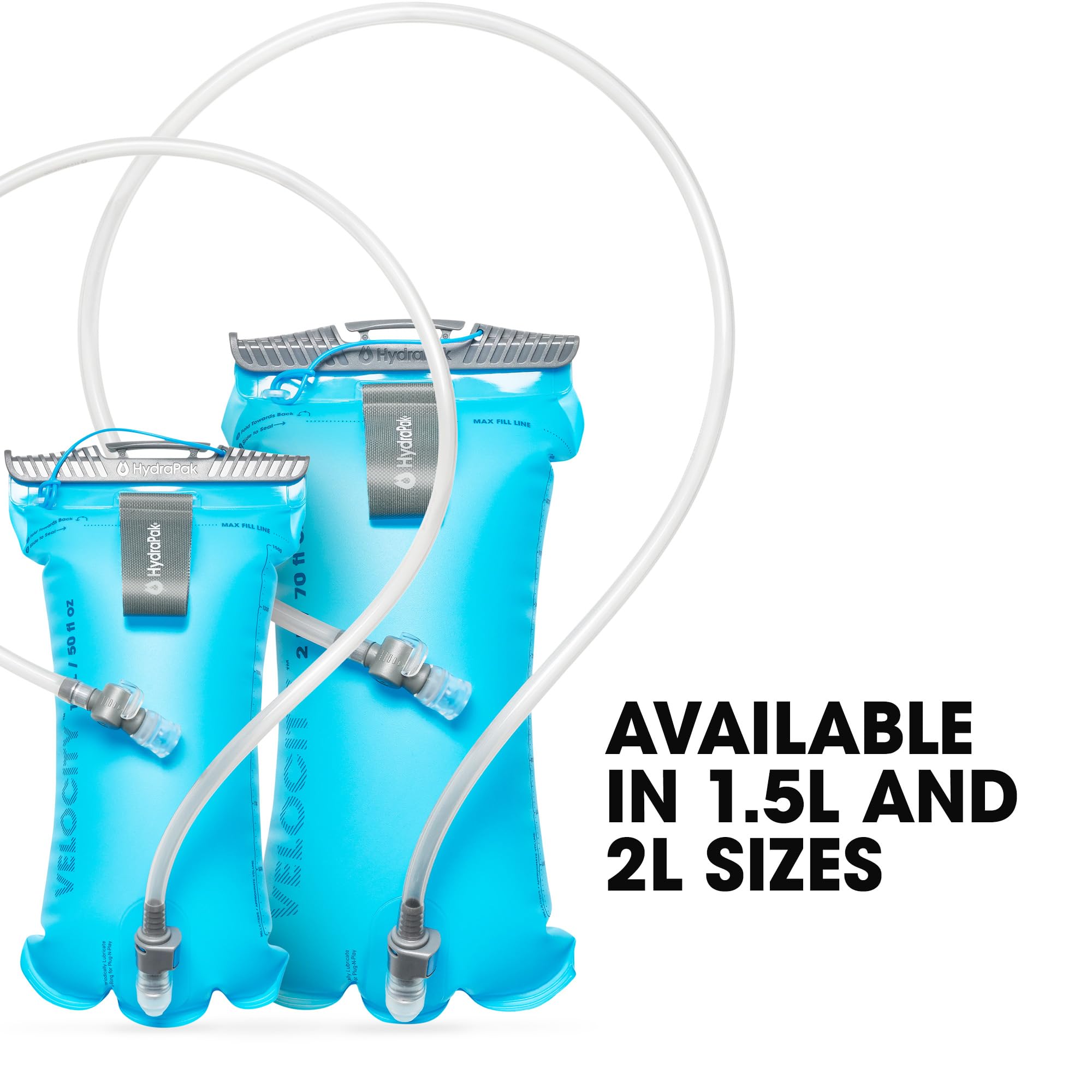 HydraPak Velocity plug-n-play connector enables easy filling and detaching the tube.