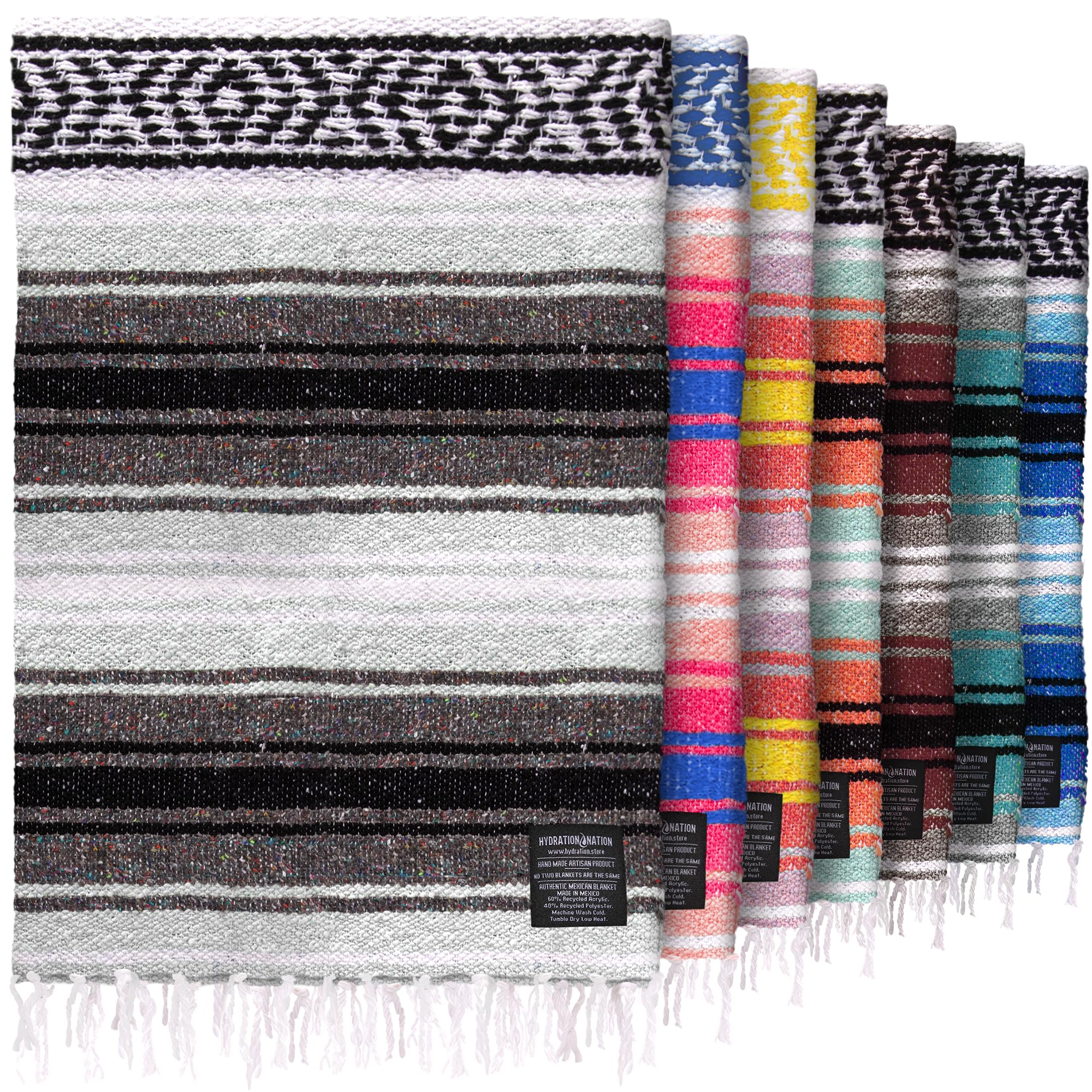 Hydration Nation authentic extra-large Mexican blanket gray full-view for cozy outdoor lounging.
