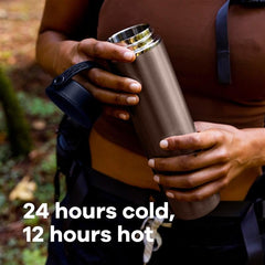 Hydro Flask bottle attached to a backpack shows lightweight carry on hikes