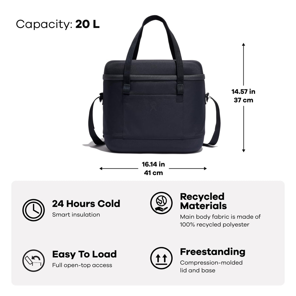 Hydro Flask Carry Out Soft Cooler with removable strap enables hands-free transport.