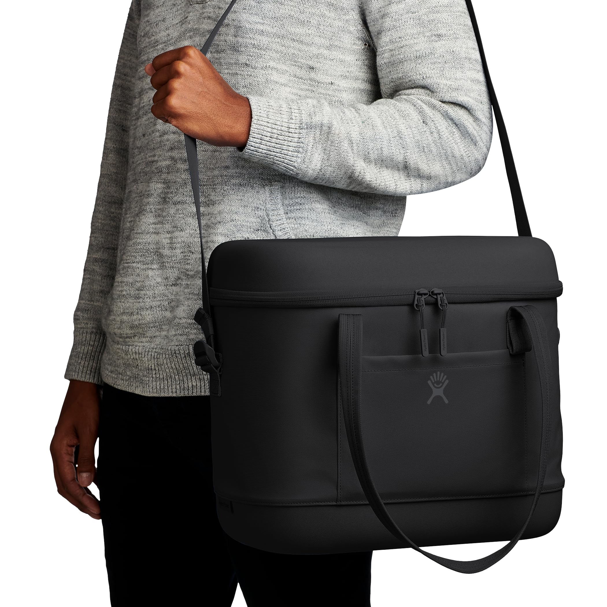 Hydro Flask Carry Out Soft Cooler in black features a water-resistant exterior and easy maintenance.