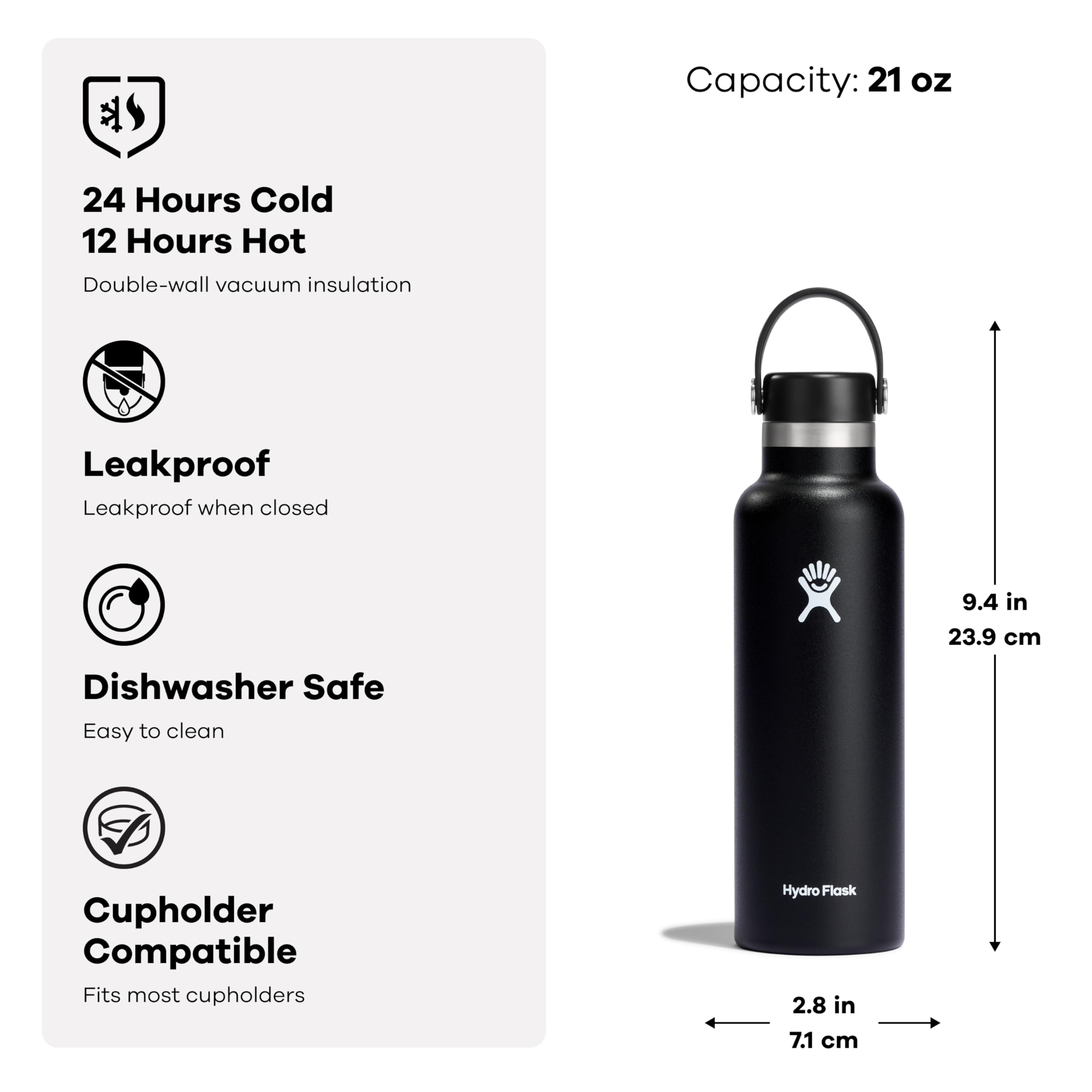 Hydro Flask double-wall-insulation keeps drinks cold up to 24 hours and hot up to 12.