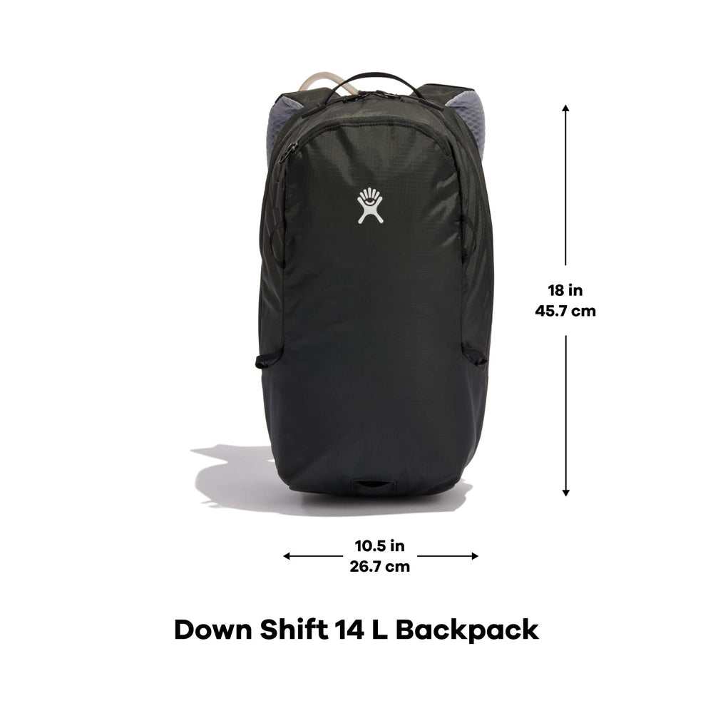 Hydro Flask Down Shift pack shows helmet loops and pocket storage