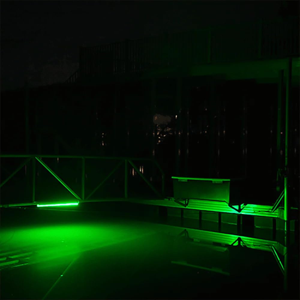 Dock illuminated at night by the green Dock Master LED light