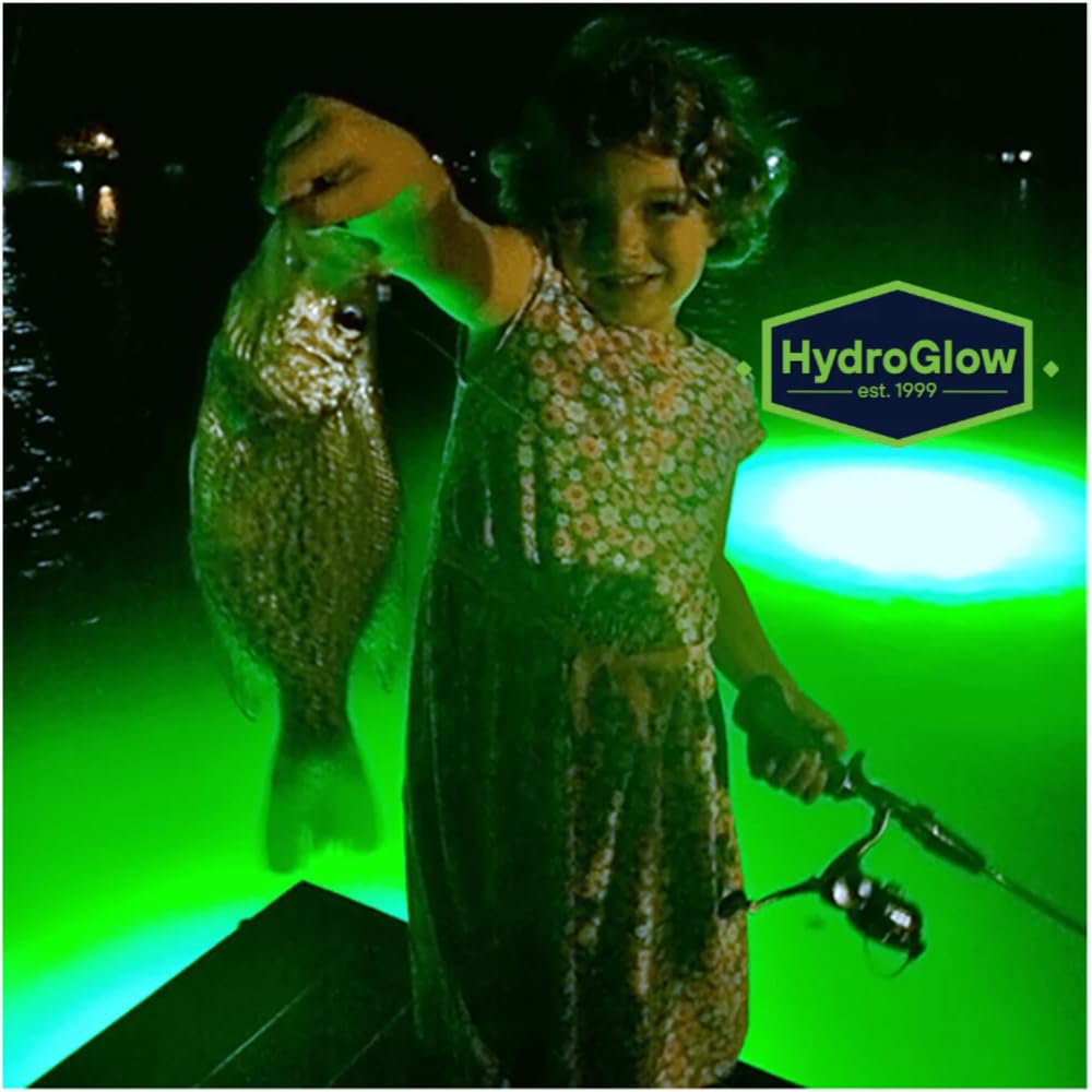 Hydro Glow 525nm underwater spotlight improves clarity near docks.