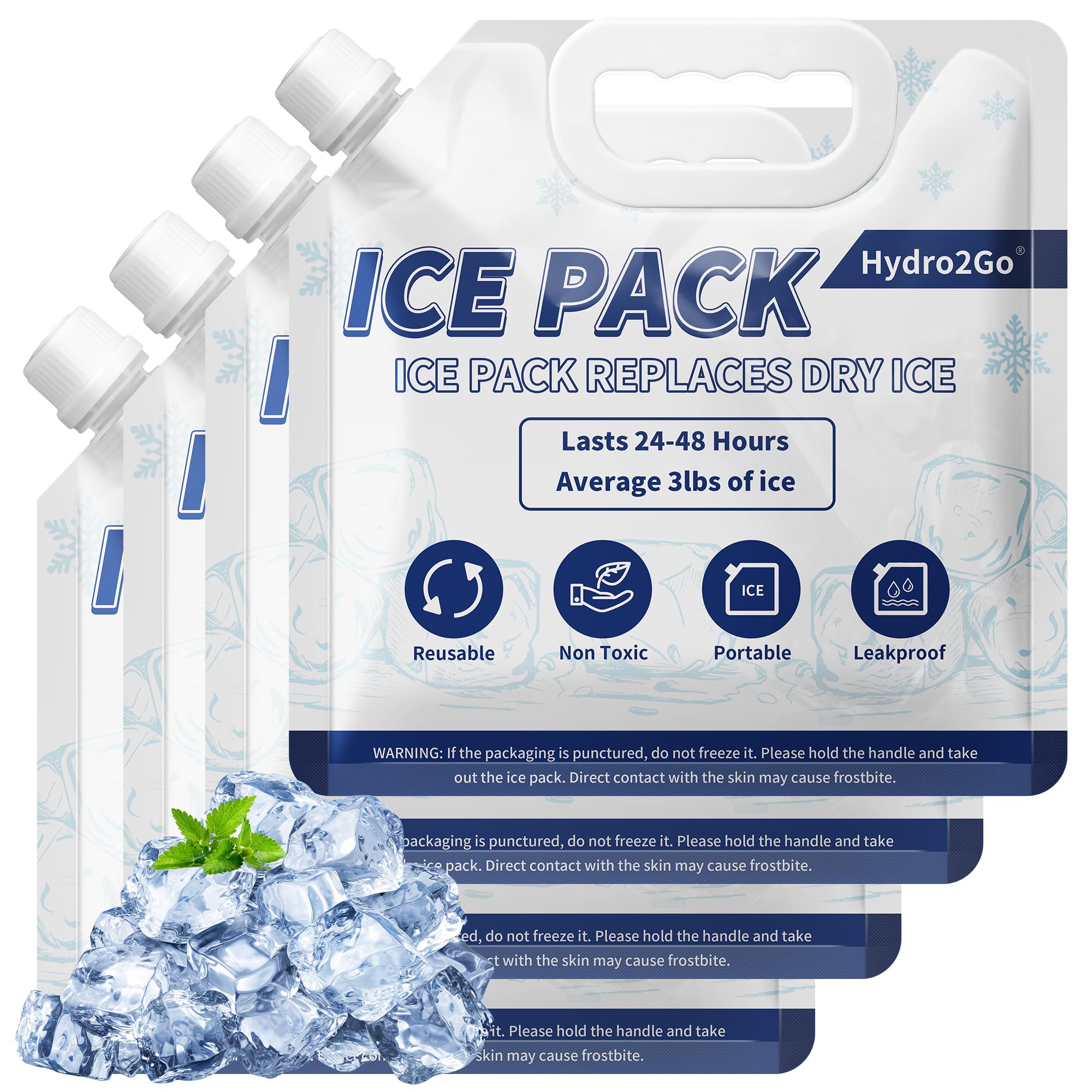 Hydro2Go ice pack with carry handle for easy transport and frostbite protection.