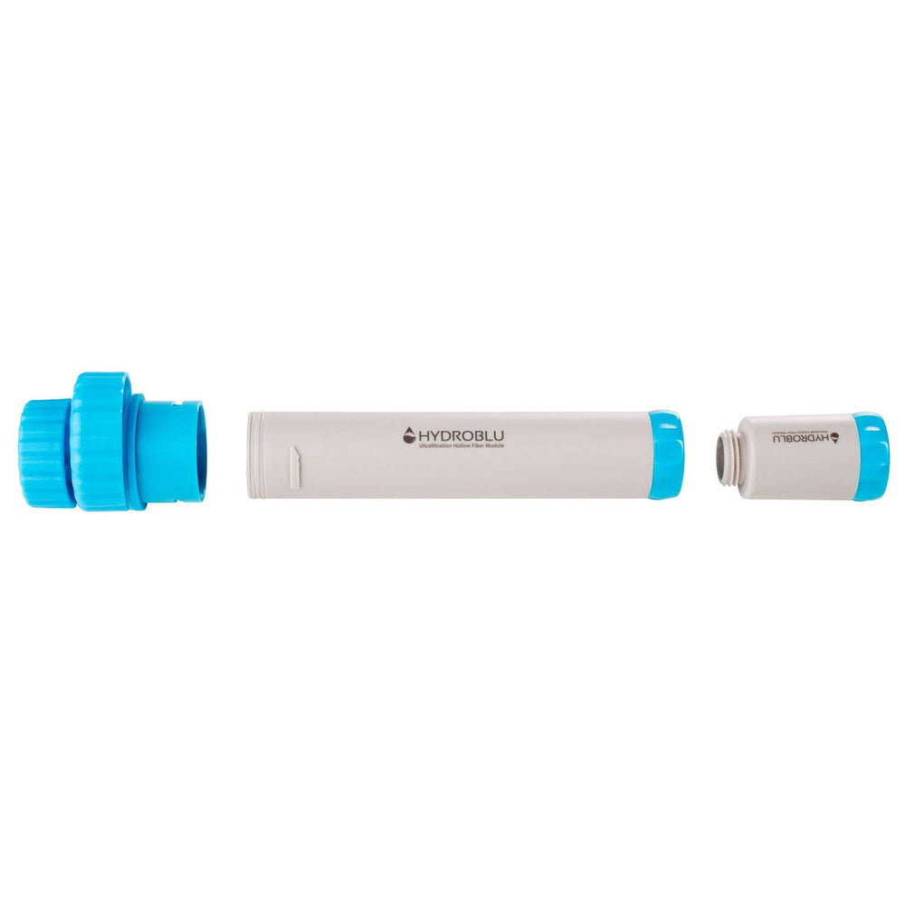 HydroBlu pressurized Jerry Can Water Filter tucked inside a backpack for travel