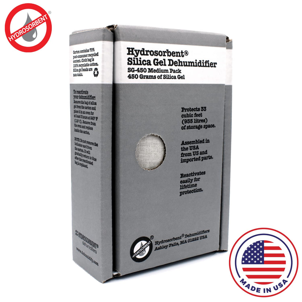 HYDROSORBENT SG450 product shot highlights 450 g silica gel for humidity protection