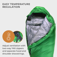 Regular-size Katahdin accommodates up to 6 feet for comfortable, compact backpacking warmth.