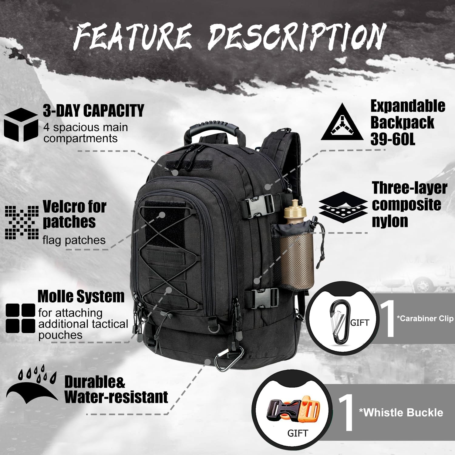 HYKING hydration compartment (3 liters) keeps you hydrated during long hikes.