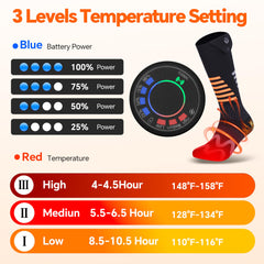 Hyliaty heated socks timer function helps pre-warm boots for ski days.