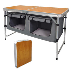 HYMnature folding camping table setup demonstrates quick assembly and tidy storage.