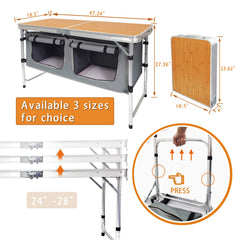 HYMnature folding camping table storage features two large lockers for organized meals.