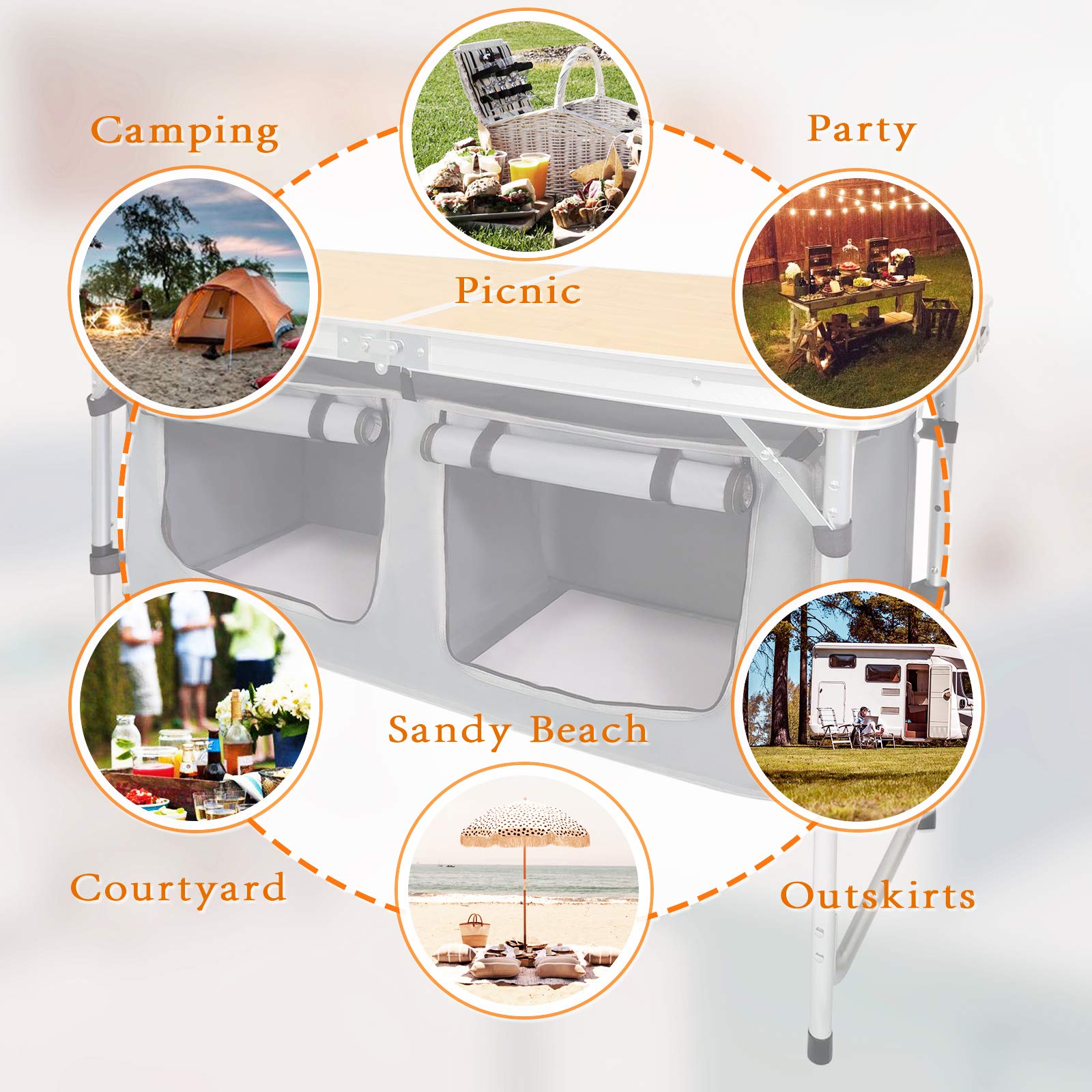 HYMnature folding table closed dimensions illustrate compact storage and portability.