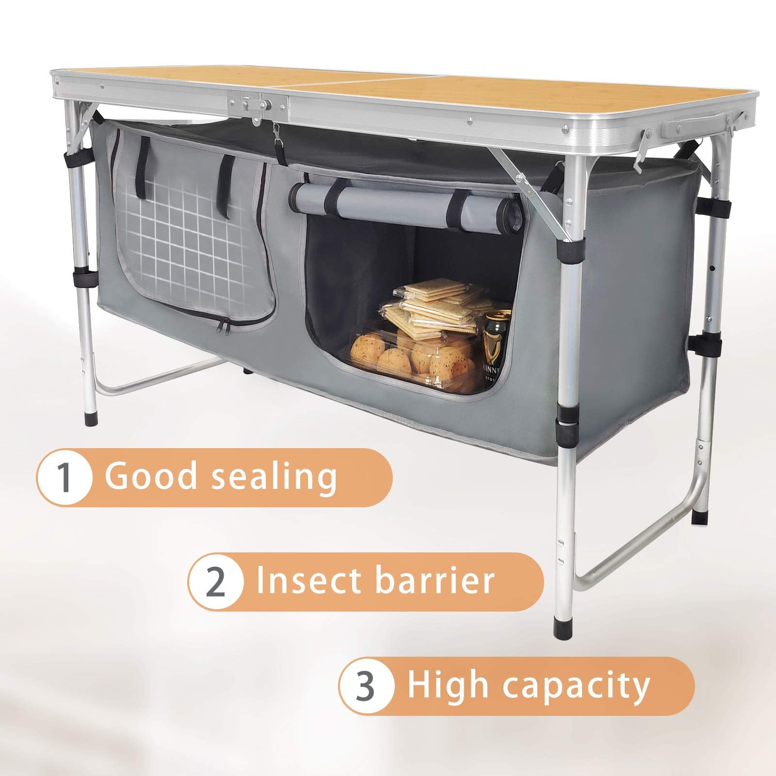 HYMnature portable folding table with handle enables easy transport between venues.