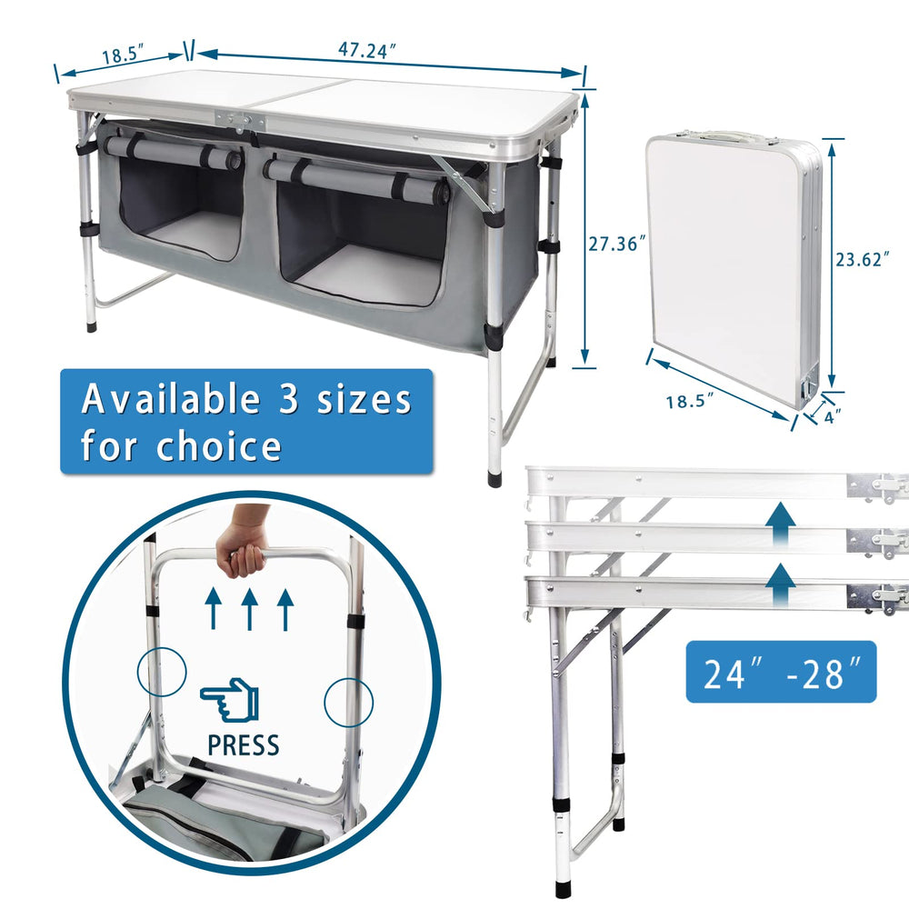 HYMnature aluminum-durable-frame highlights lightweight yet sturdy camp table for travel.
