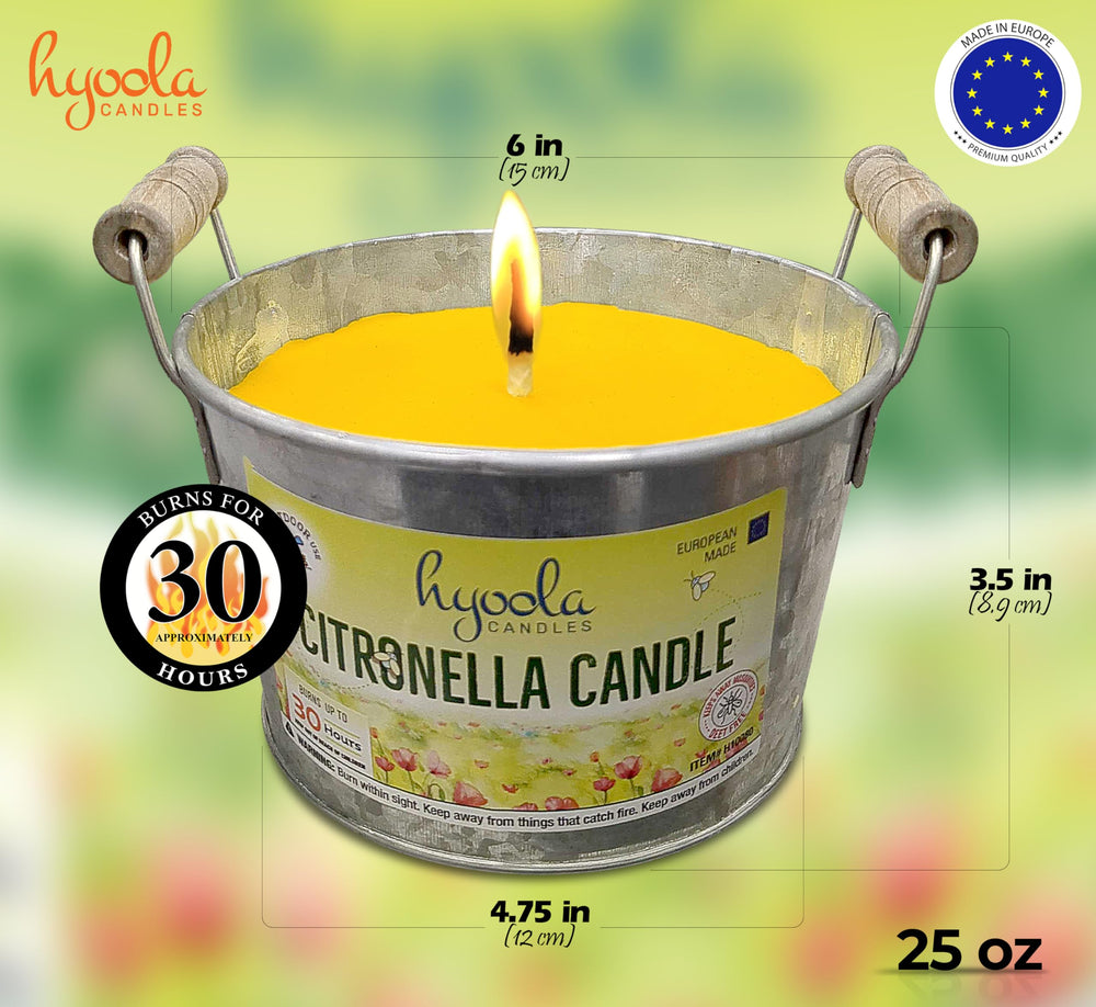 Hyoola yellow citronella wax detail showcases pleasant outdoor ambience and scent.