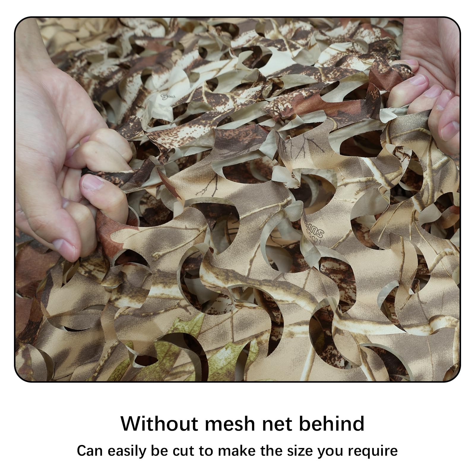 HYOUT camo netting draped over a tree blends into forest surroundings.