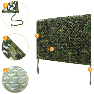HYOUT camo netting hanging mesh conveys easy setup and staking for quick cover