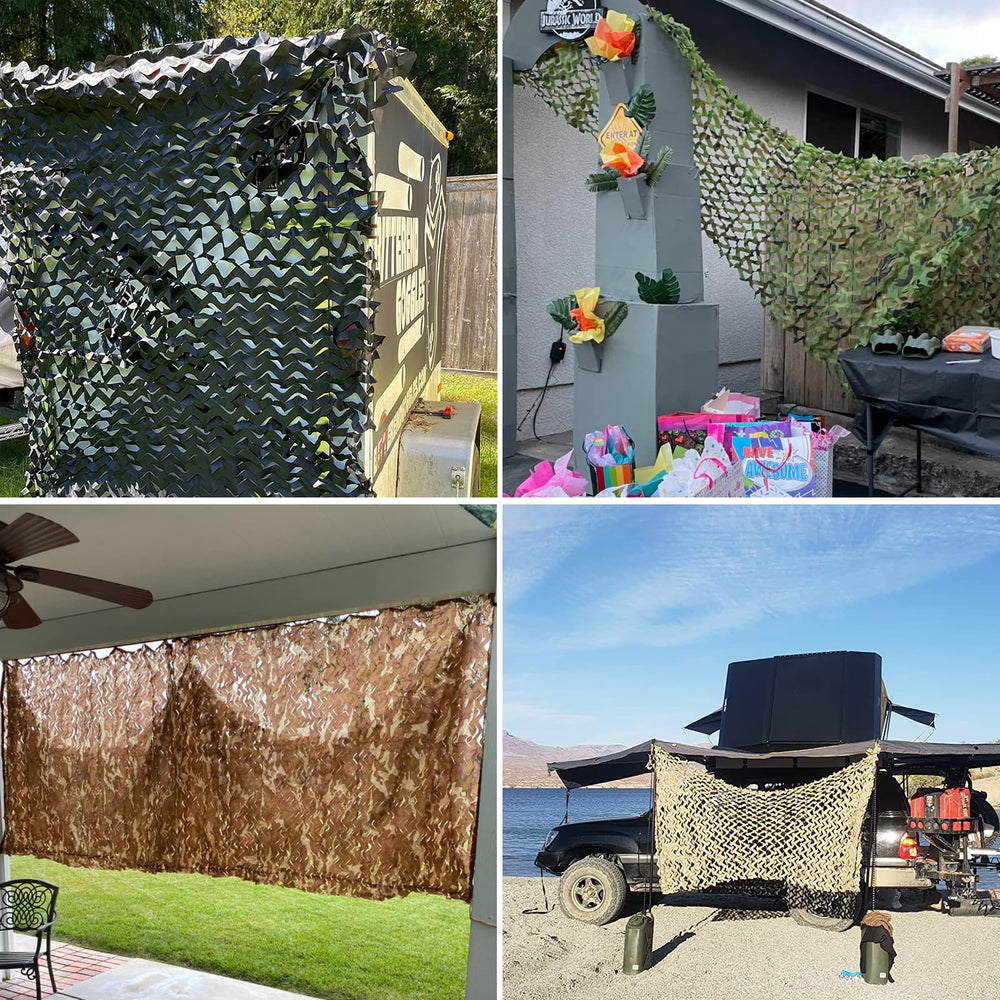 HYOUT camouflage netting hunting blind setup highlights quick concealment and versatile use.