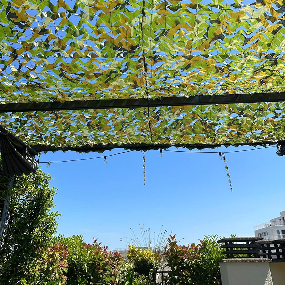 HYOUT camouflage netting garden-screening versatility for privacy and backdrop decoration.