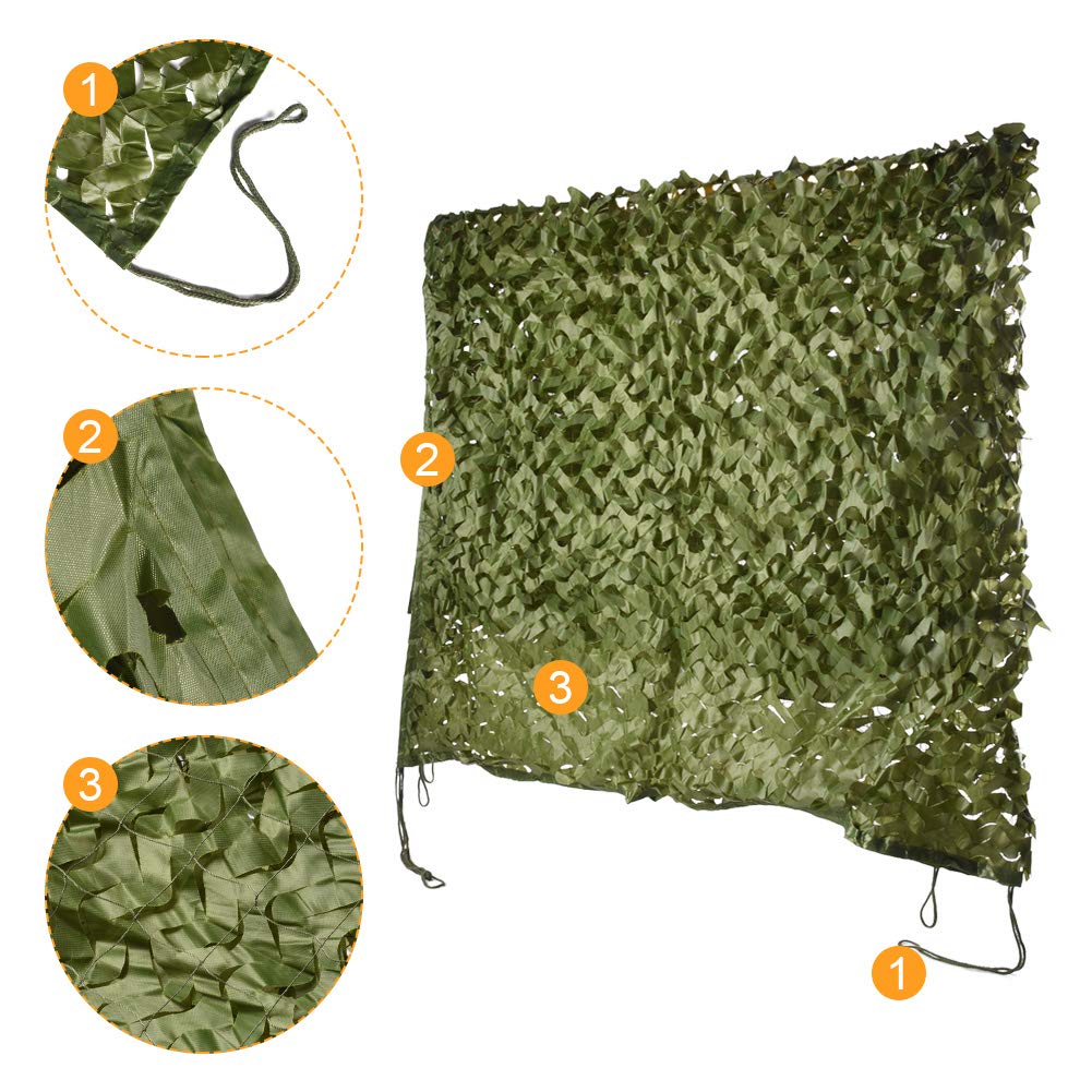 HYOUT camouflage netting shown as sunshade cover highlighting lightweight portability.