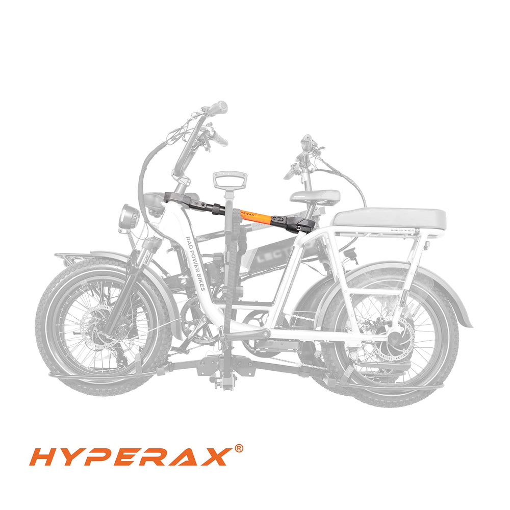HyperAX adapter showing the clamp design securing a bike on the rack.