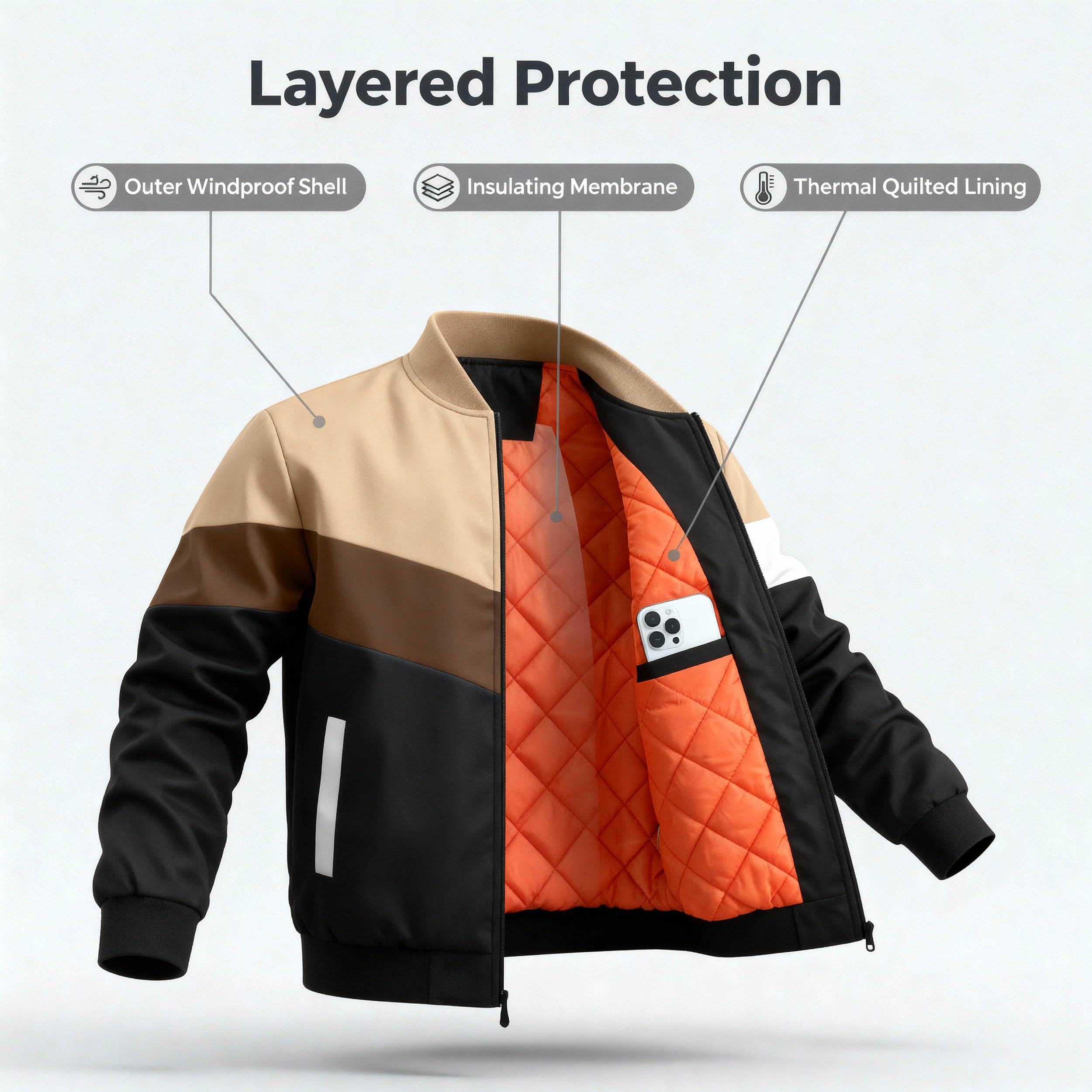 HYPESTFIT mens bomber jacket full zip secure closure for easy layering