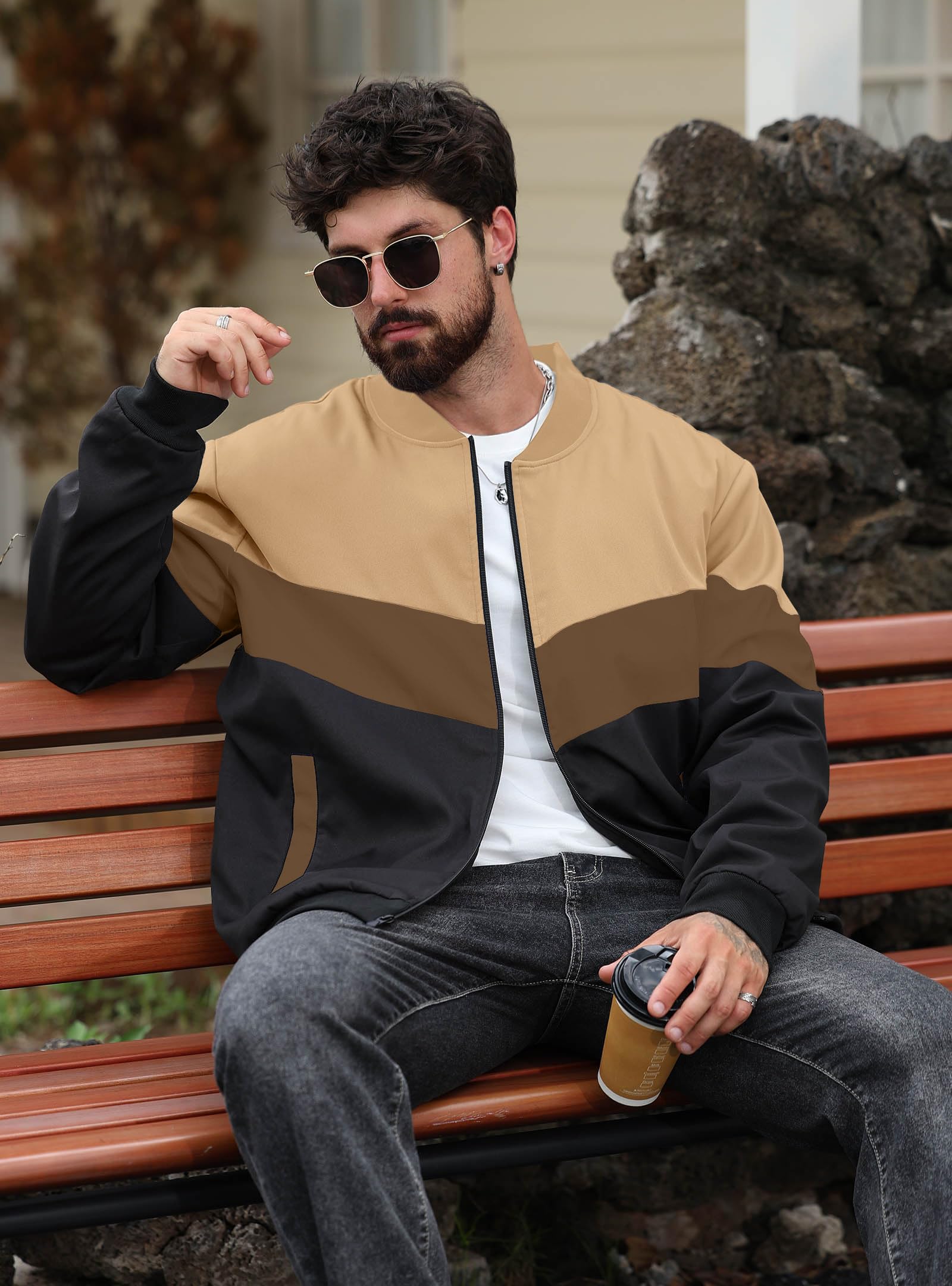 HYPESTFIT mens bomber jacket multiple pockets for secure belongings during outings
