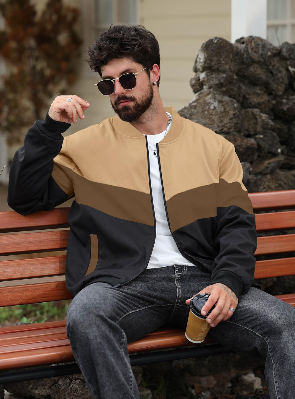 HYPESTFIT mens bomber jacket multiple pockets for secure belongings during outings