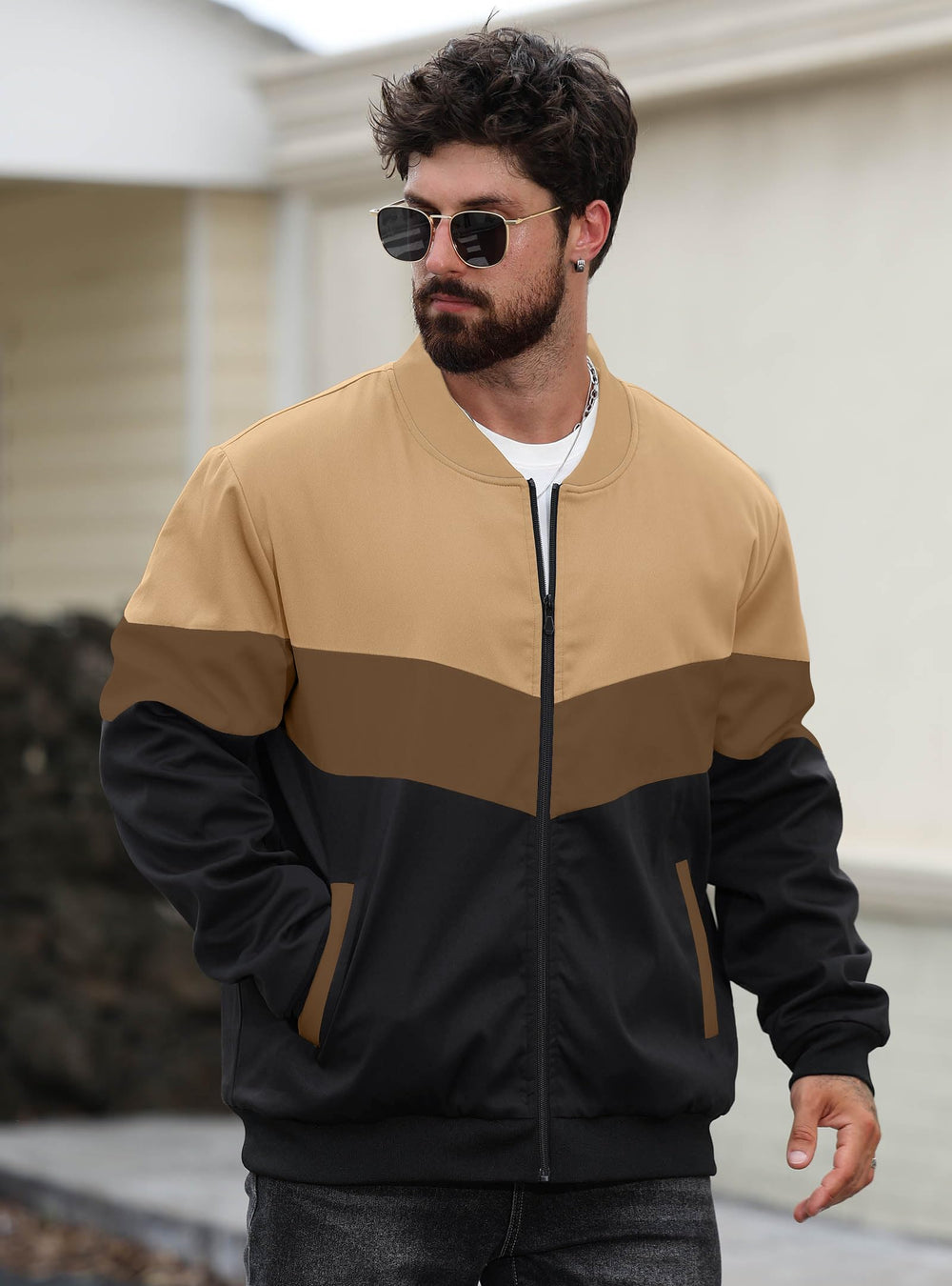 HYPESTFIT mens bomber jacket orange quilted lining adds warmth and flair