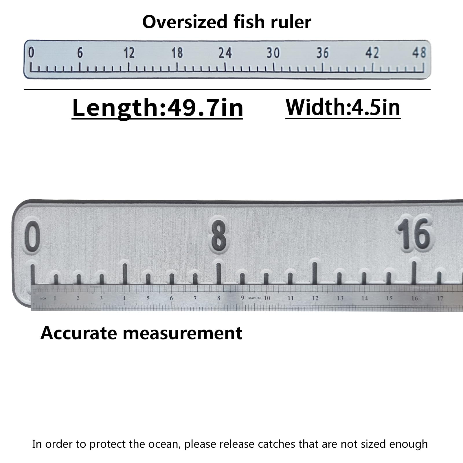 Hzkaicun 48-inch fish ruler on boat illustrating readable large numerals.