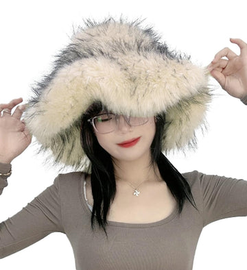 hzxsny women's furry bucket hat front view for cozy warmth.