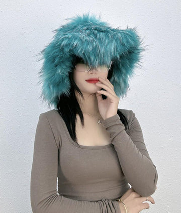 Hzxsny women's furry bucket hat front view in bright red for standout winter style.