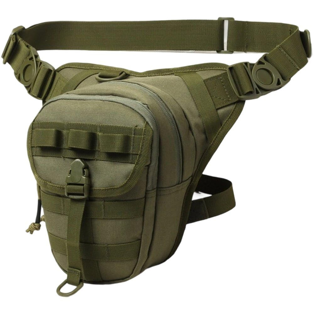 HZZSBU drop leg bag army green side view for quick cycling access.