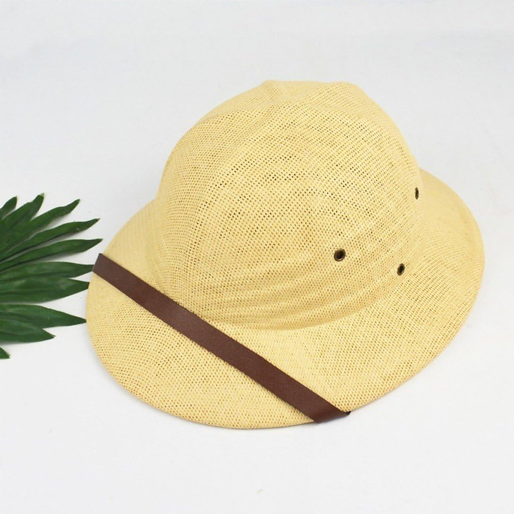 Hzzsbu straw-pith-helmet back view reveals travel-ready design.