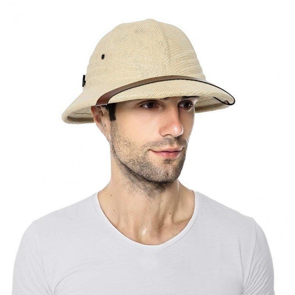 Hzzsbu straw pith helmet fashion detail showing vintage craftsmanship