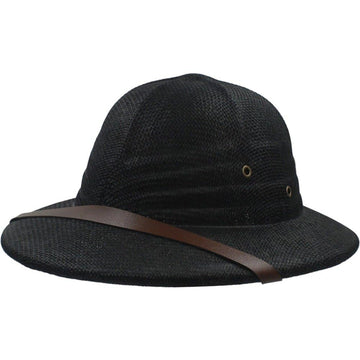 HZZSBU straw pith helmet front view with wide brim for sun protection