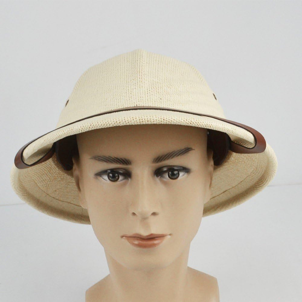 Hzzsbu straw pith helmet side view highlighting wide brim and breathable design