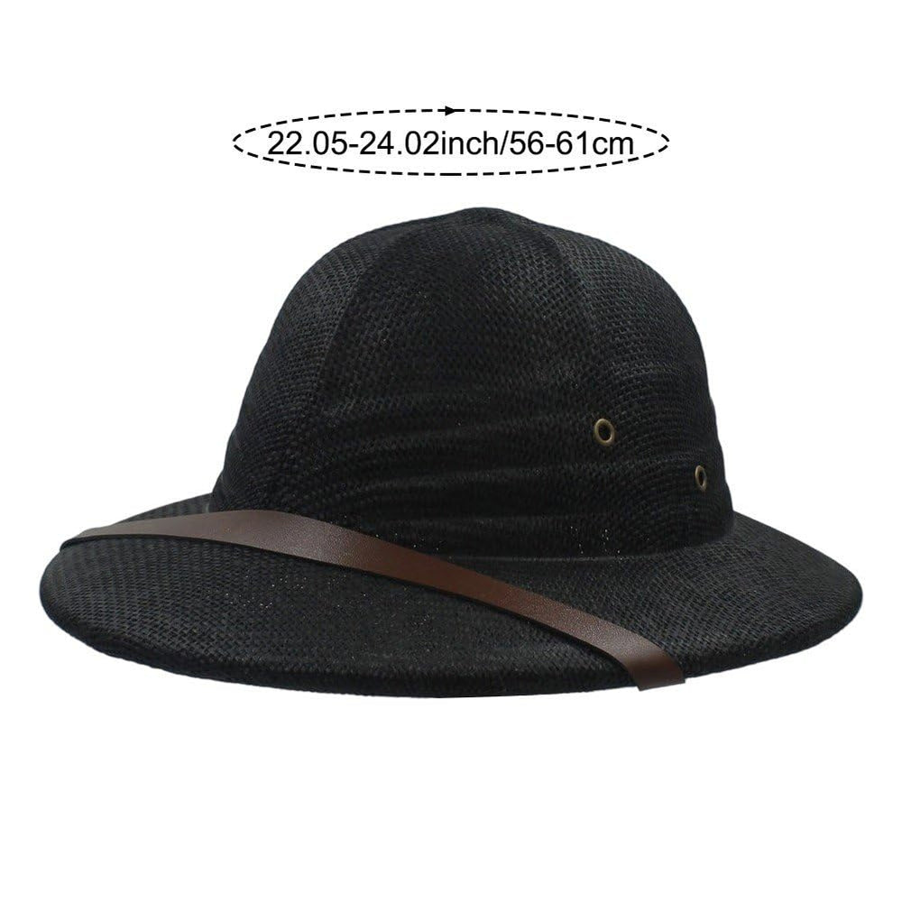 HZZSBU straw pith helmet side view featuring classic boater style