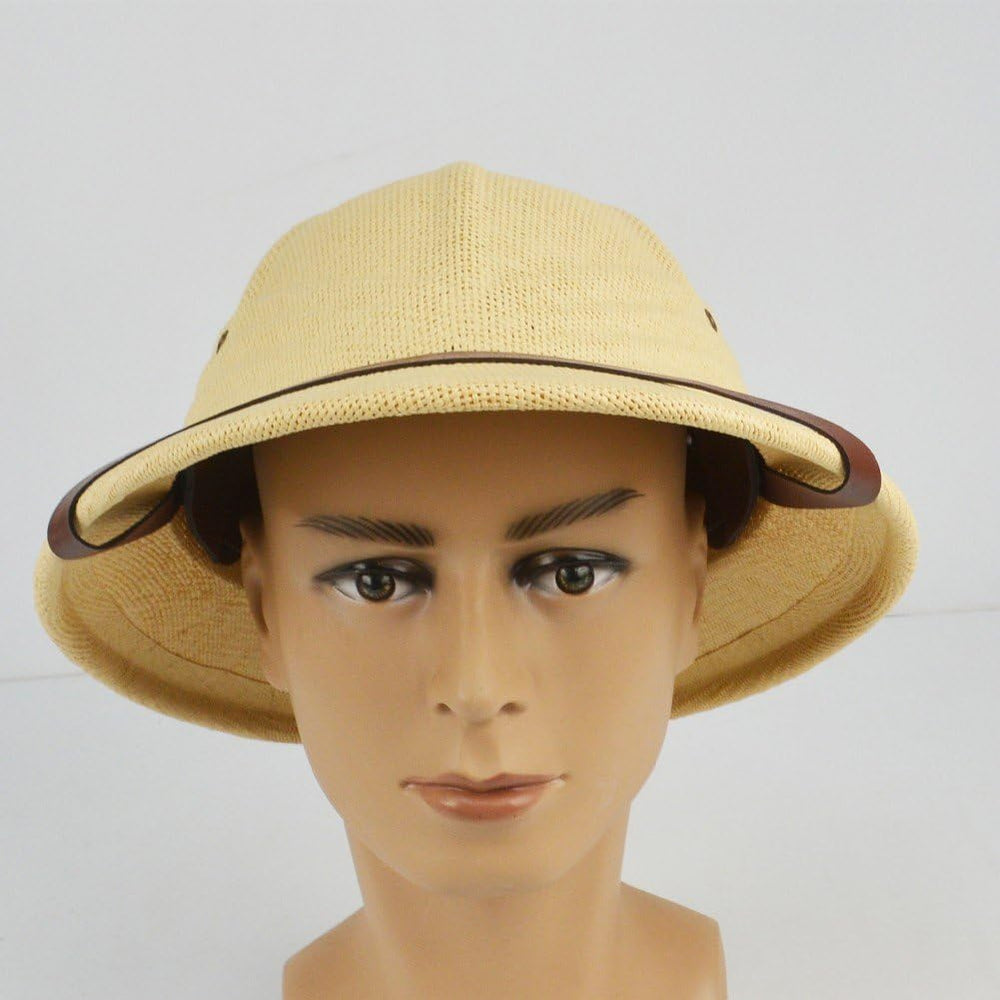 Hzzsbu straw-pith-helmet street-style view adds vintage flair.