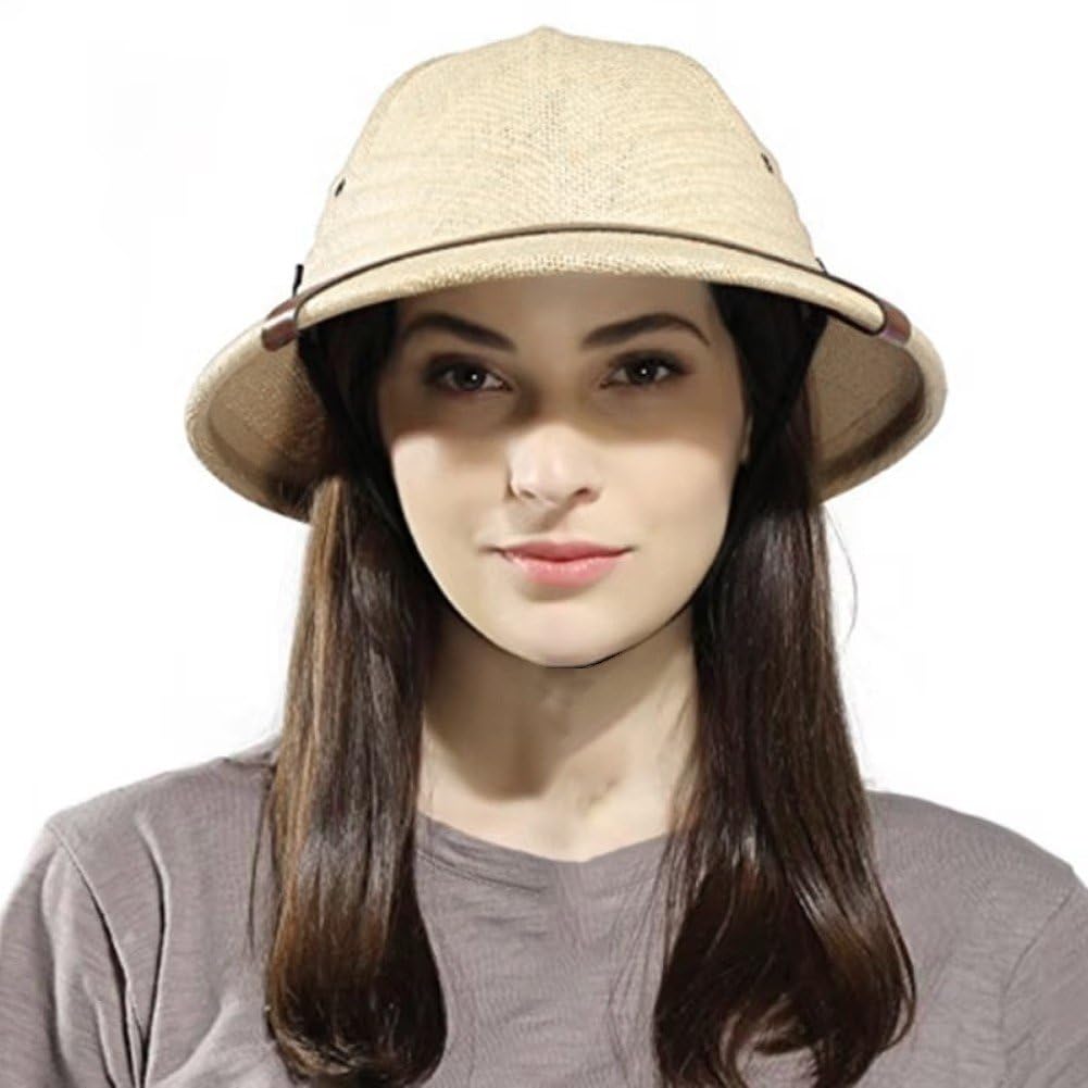 Hzzsbu straw pith helmet top view shows classic silhouette and premium weave