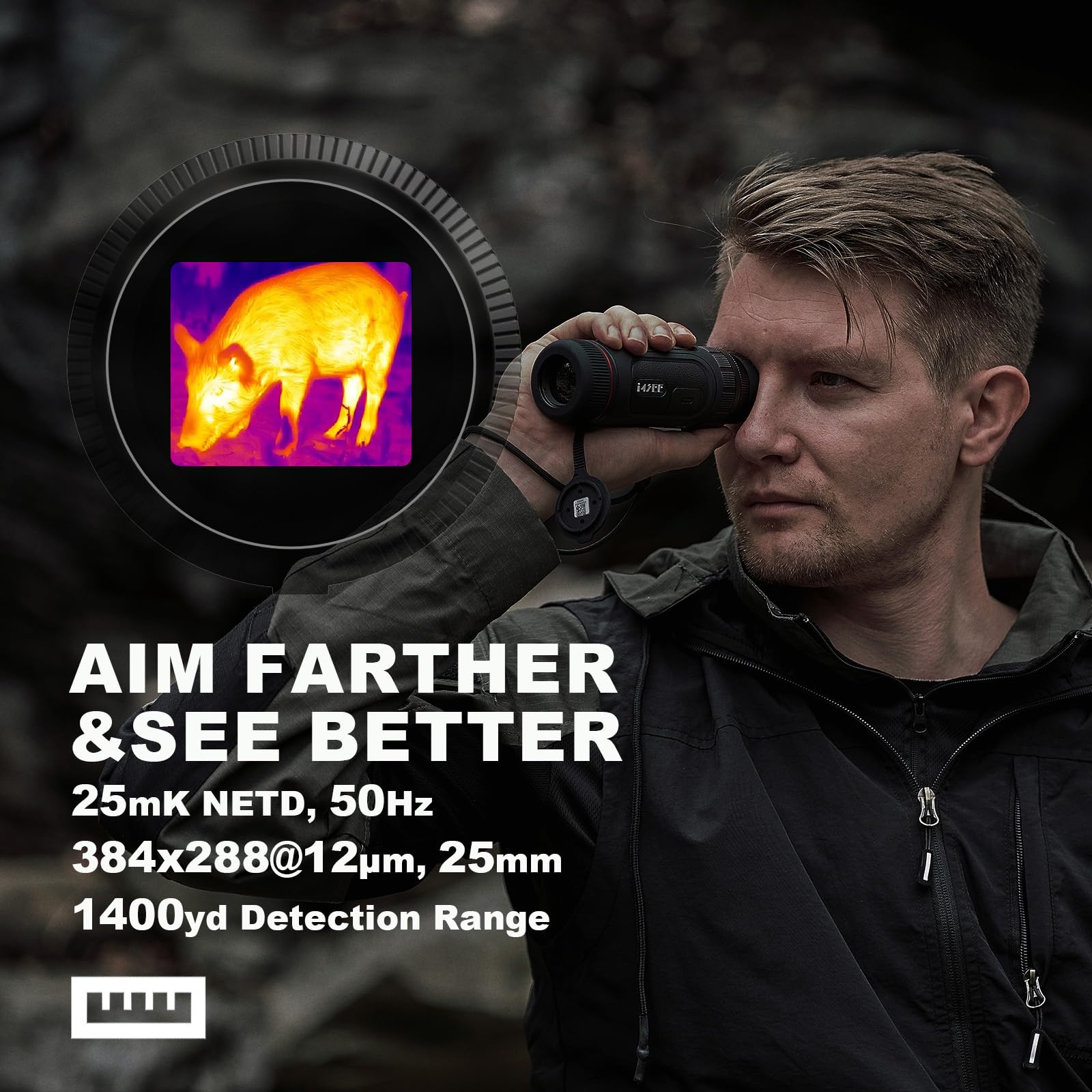 i4SEE E25-384 AMOLED display close-up shows crisp heat signatures and color palettes.
