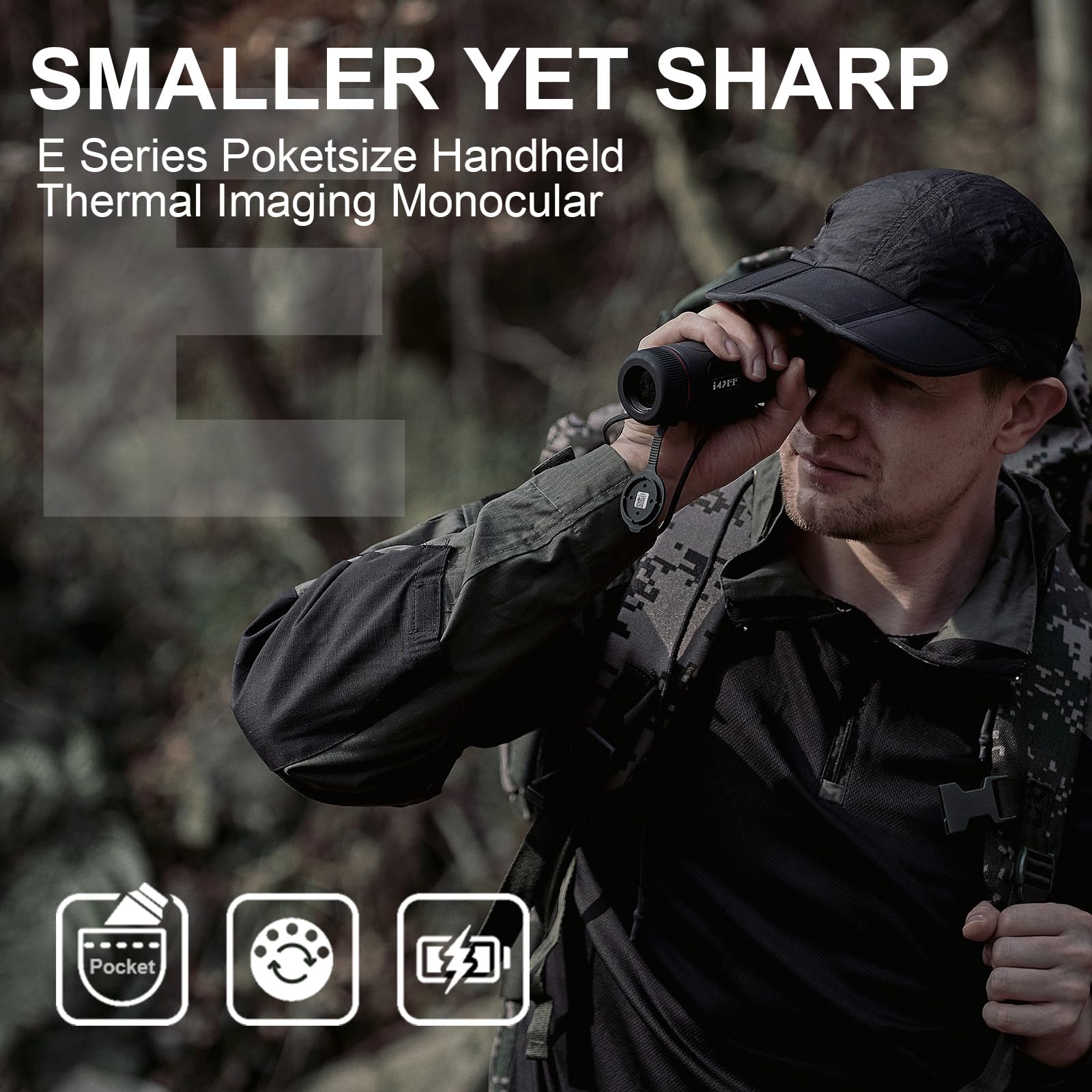 i4SEE E25-384 side profile highlights slim ergonomic grip for hands-free outdoor use.