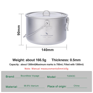 iBasingo 1950ml titanium pot with lid, ideal for small groups outdoors.
