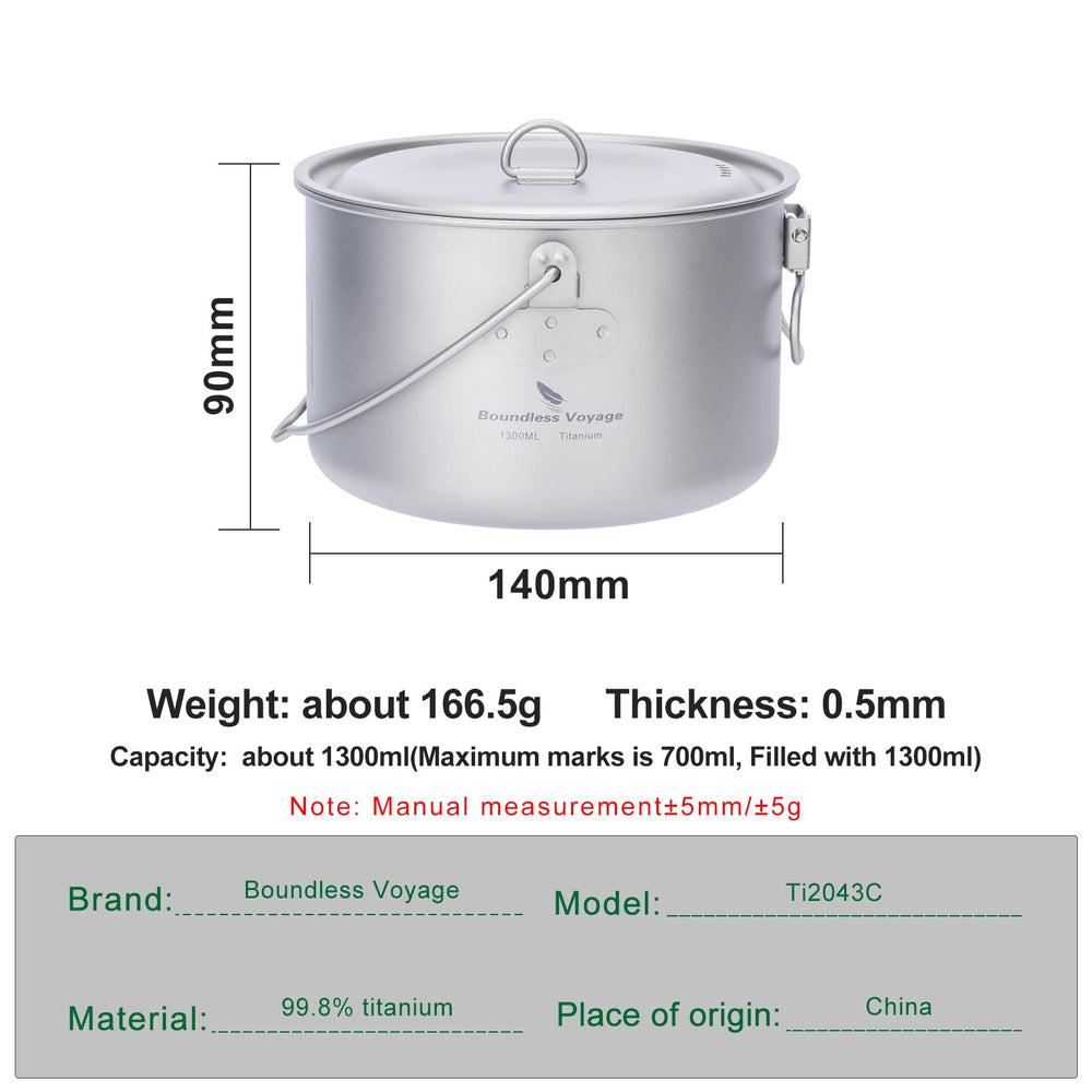 iBasingo 1950ml titanium pot with lid, ideal for small groups outdoors.