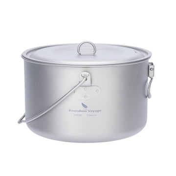 iBasingo 1950ml titanium pot with lid for ultralight outdoor cooking.