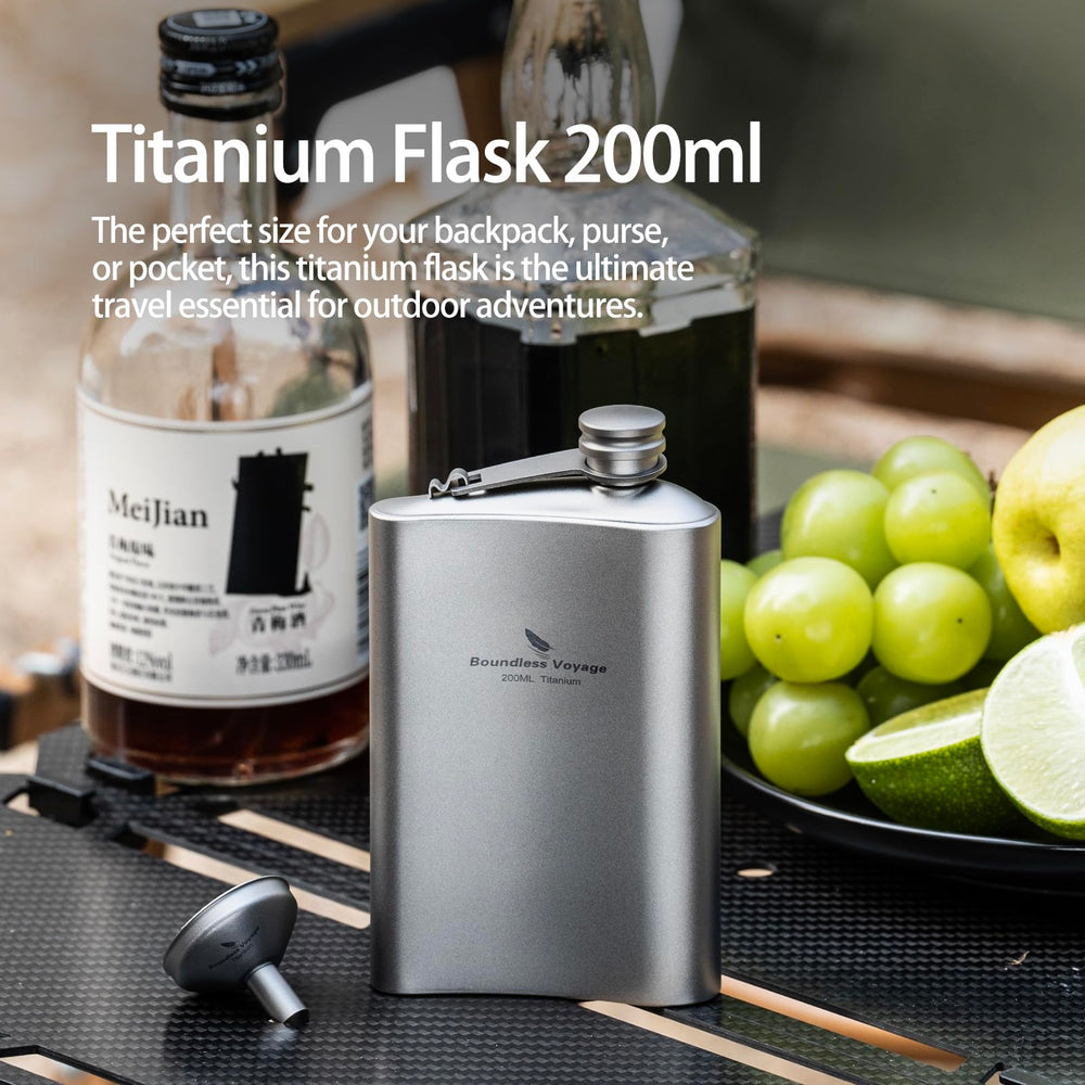 iBasingo 200ml titanium hip flask with funnel included for easy pouring