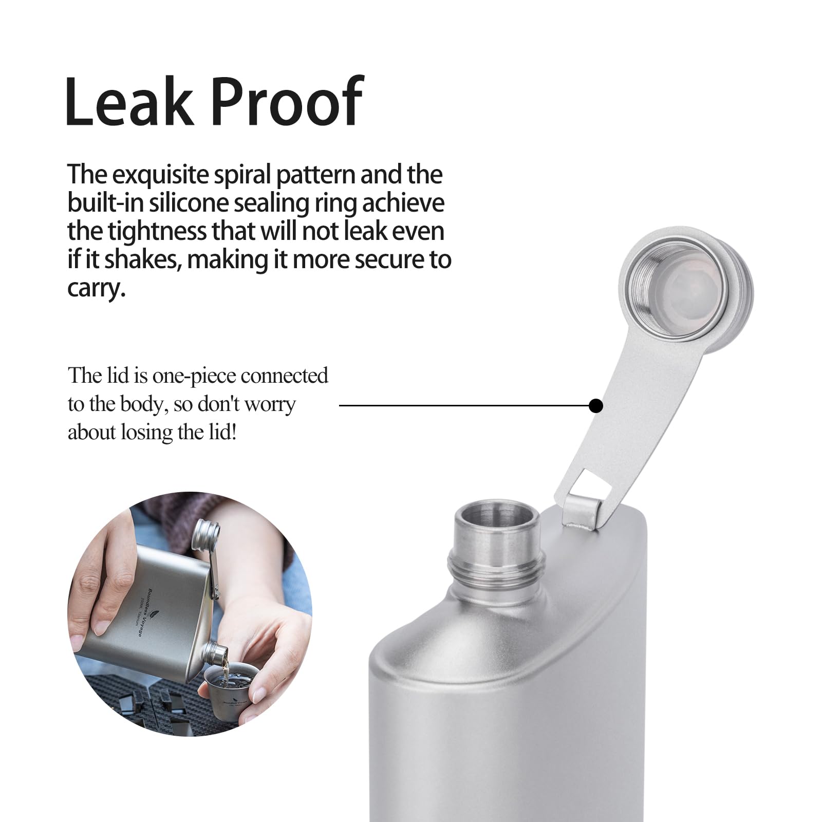 iBasingo titanium hip flask leak-proof seal close-up